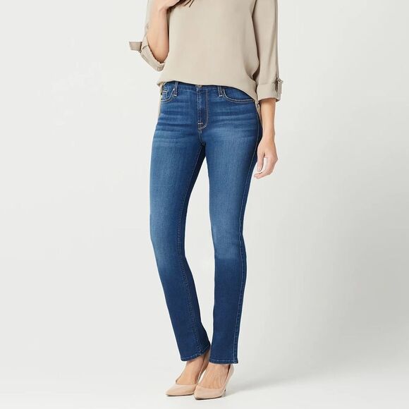 JEN7 by 7 For All Mankind Slim Straight High-Waisted Jeans - Medium Wash - Picture 1 of 8